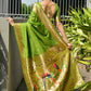 Vishnu Weaves Women's Mahendi Paithani Silk Zari Woven Saree with Blouse - Swadesiicart