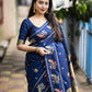 Navy Blue Pure Silk Woven Design Saree with Unstitched Blouse - Hiral Fashion | Swadesiicart