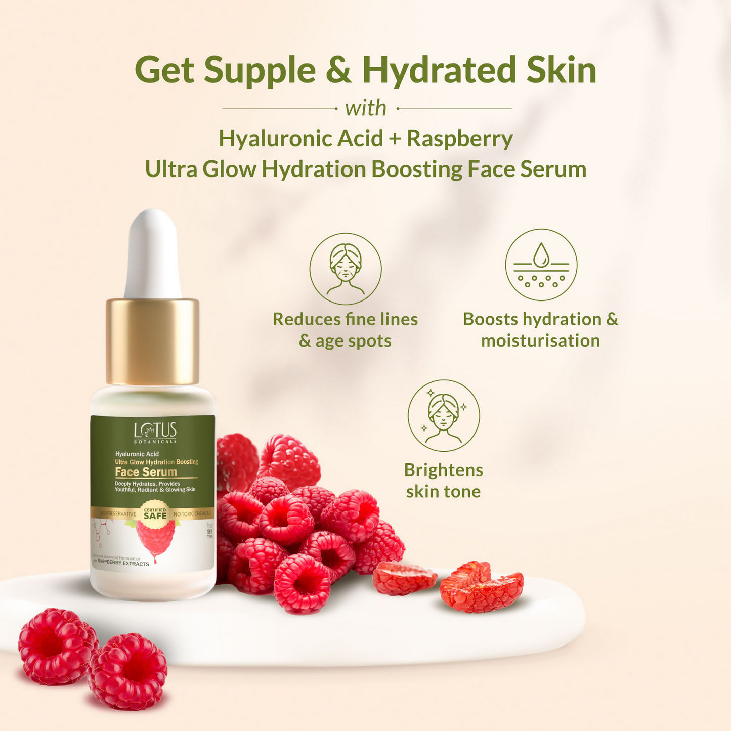 Lotus Botanicals Hyaluronic Acid & Raspberry Ultra Glow & Hydration Boosting Serum | Swadesiicart
