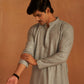 Grey viscose Chikankari Embroidery Work Men's Traditional Kurta Set - Mahotsav | Swadesiicart