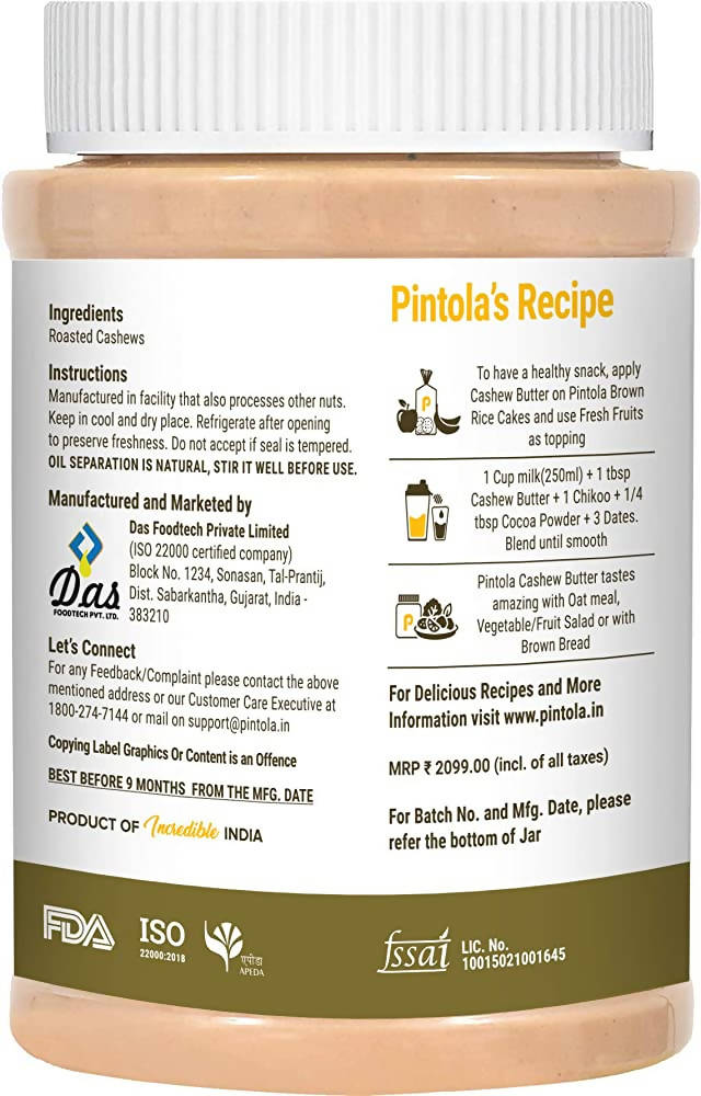 Pintola Natural Cashew Butter - Swadesiicart
