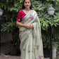 Green Pure Linen Ethnic Motifs Saree with Unstitched Blouse - Hiral Fashion | Swadesiicart