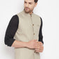 Even Apparels Beige Linen Blend Men Woven Nehru Jacket | Swadesiicart