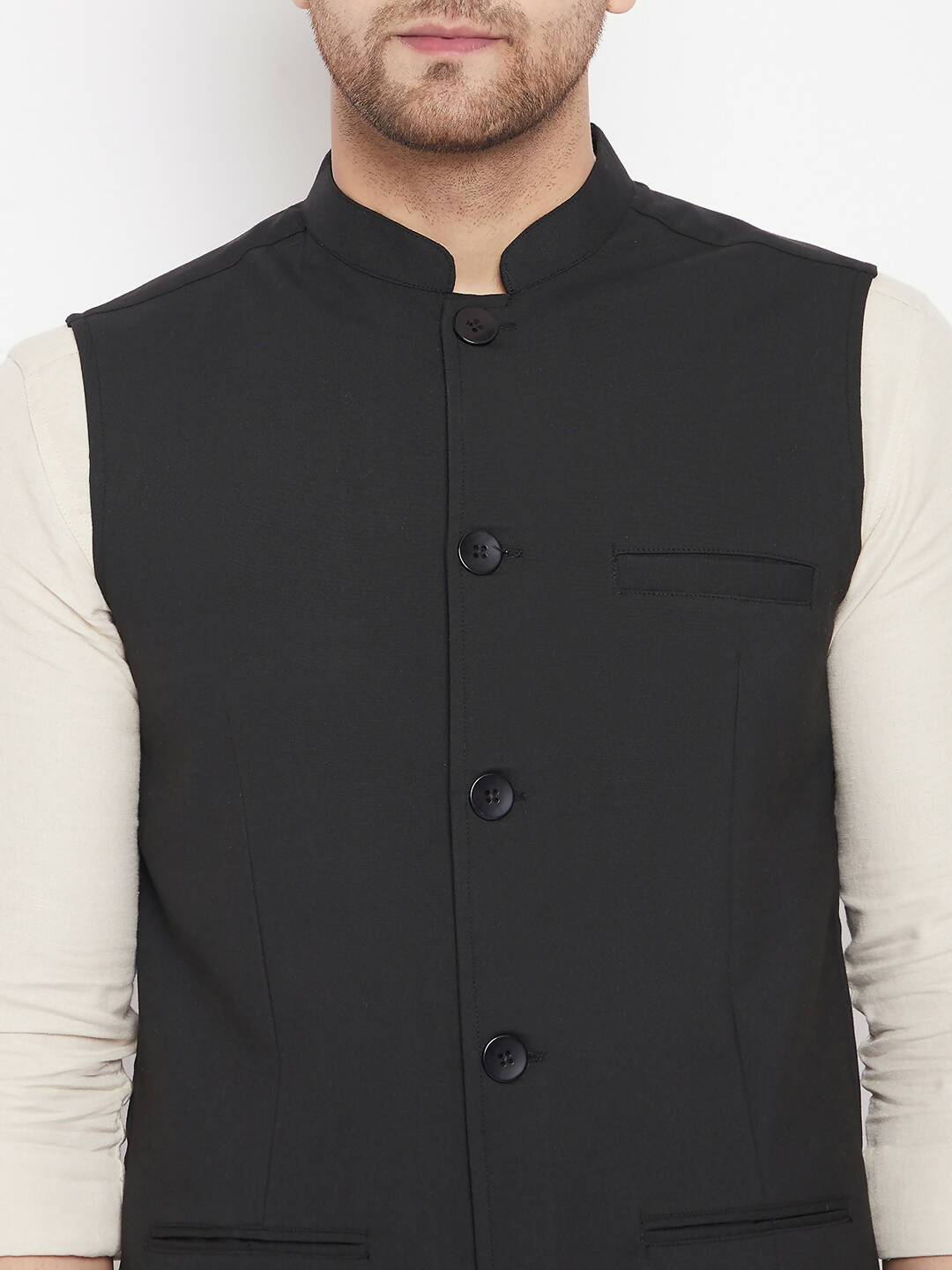 Even Apparels Black Merino Men Woven Nehru Jacket PW668 | Swadesiicart