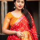 Red Jute Silk Printed Saree with Unstitched Blouse - Hiral Fashion | Swadesiicart