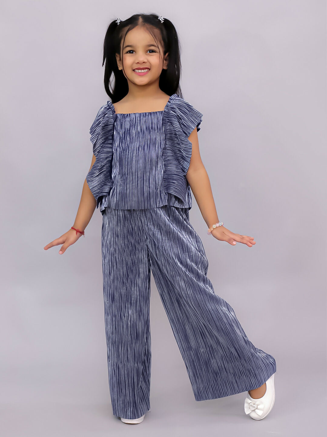 Lil Drama Glam Up Girls Blue Party Top and Pant Set | Swadesiicart