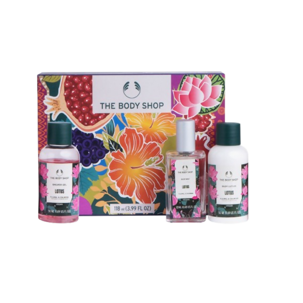 The Body Shop Lotus Shower Gel Body Lotion & Body Mist Gift Set - Swadesiicart