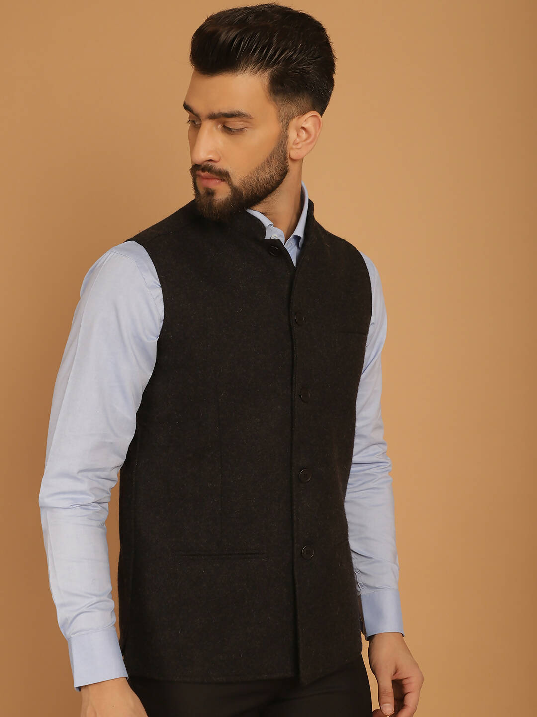 Even Apparels Pure Wool Nehru Jacket - Charcoal | Swadesiicart