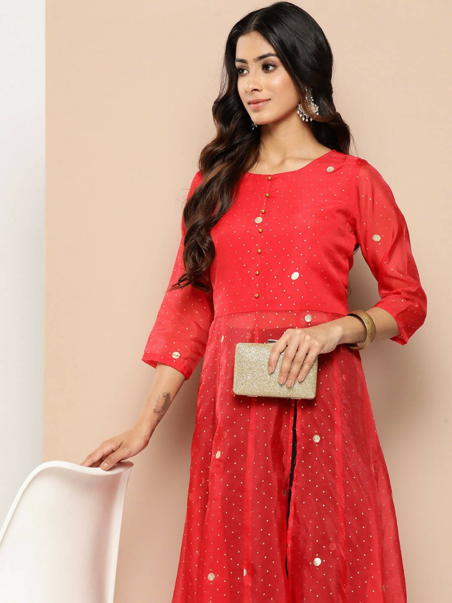 Ahalyaa Womens Kurta Set - Red | Swadesiicart