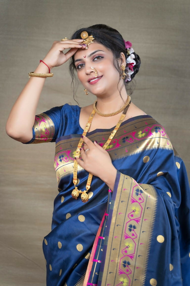 Jyoti Fashion Women's Blue Paithani Silk Zari Woven Saree with Blouse | Swadesiicart