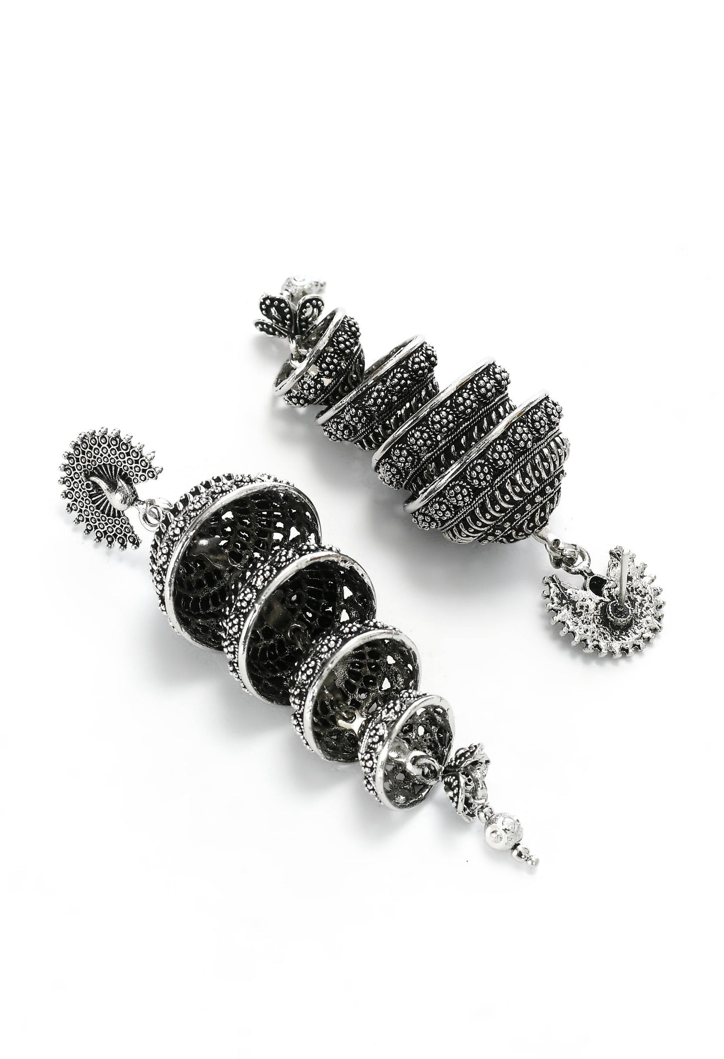 Mominos Fashion Johar Kamal Peacock Design Silver Colour Earrings - Swadesiicart