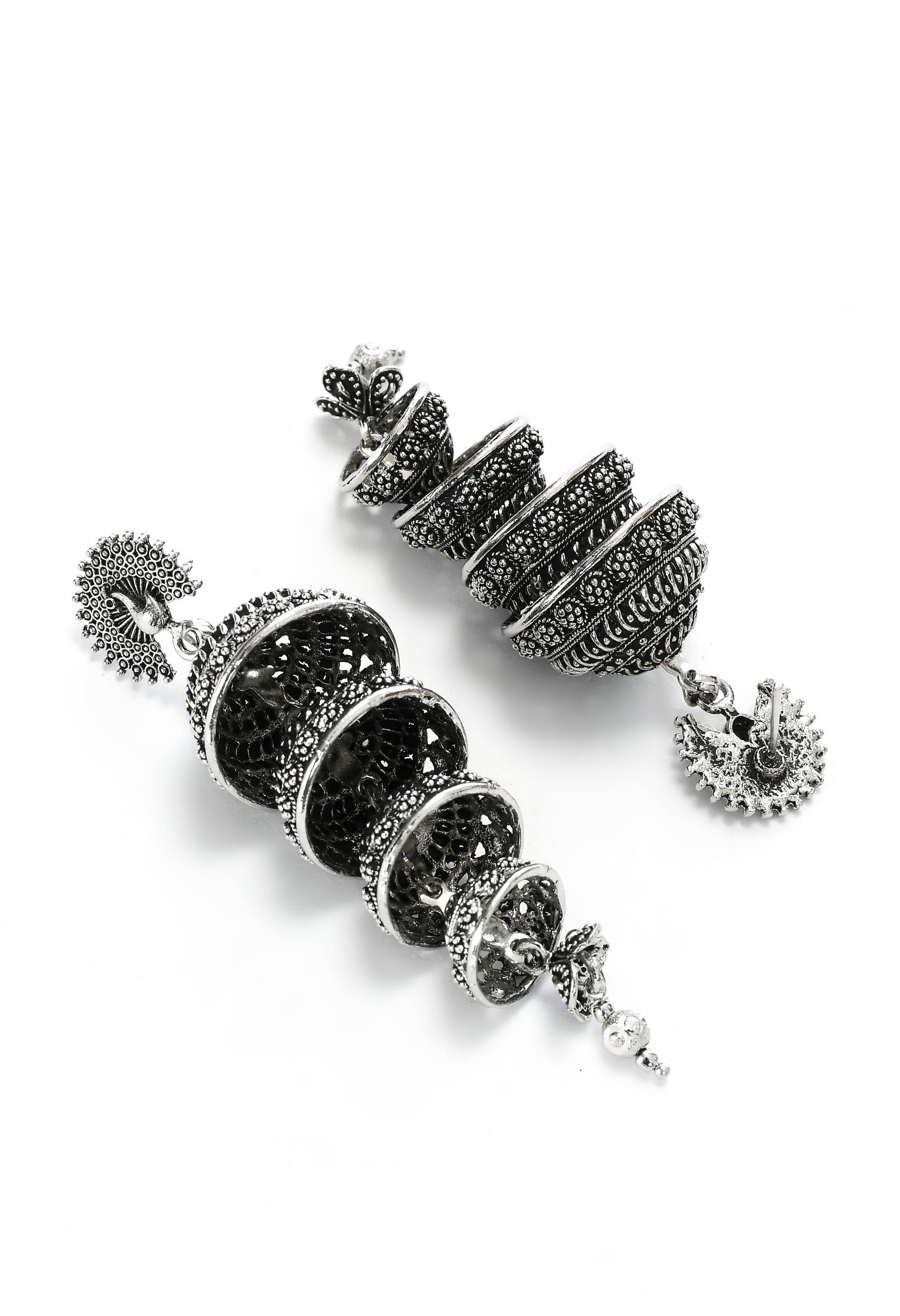 Mominos Fashion Johar Kamal Peacock Design Silver Colour Earrings - Swadesiicart