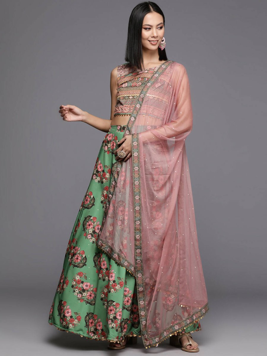Ahalyaa Women's Traditional wear Lehenga Choli - Green | Swadesiicart