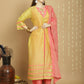 Jyoti Fashion Women's Yellow Chanderi Silk Elegant Jardoshi Semi Kurta with Trouser & Dupatta | Swadesiicart