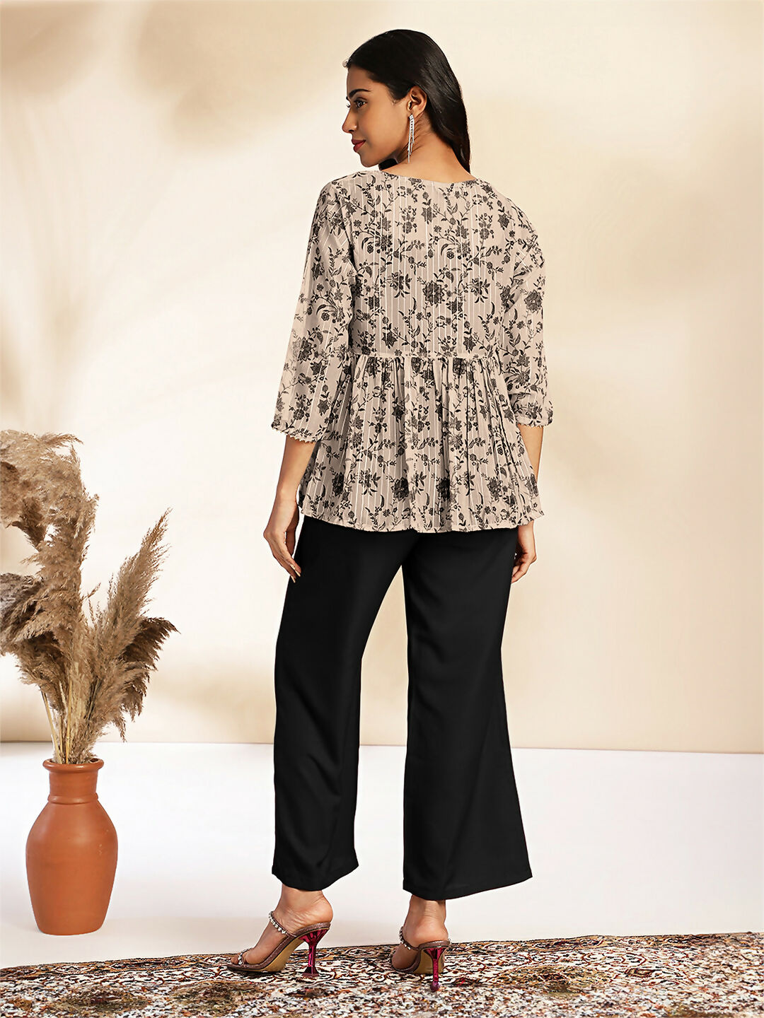 Janasya Black Crepe Solid Top,Bottom & Jacket | Swadesiicart