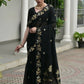 Vishnu Weaves Women's Black Linen Silk Zari Weaving Saree with Blouse - Swadesiicart