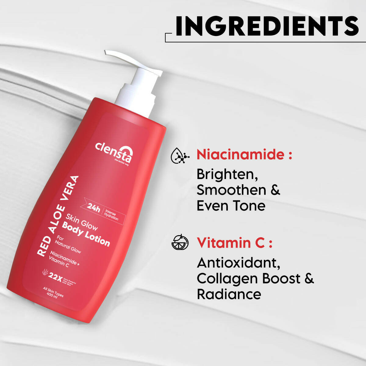 Clensta Red Aloe Vera Skin Glow Body Lotion | Swadesiicart