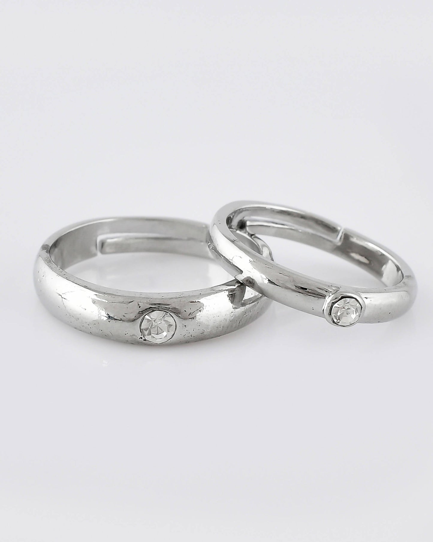 VOJ Stainless Steel Cubic Zirconia Silver Plated Adjustable Ring Set for Couple | Swadesiicart