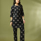 Myshka Women's Black Printed Cotton Round Neck Party Tunic With Trousers Co-ord set - Swadesiicart