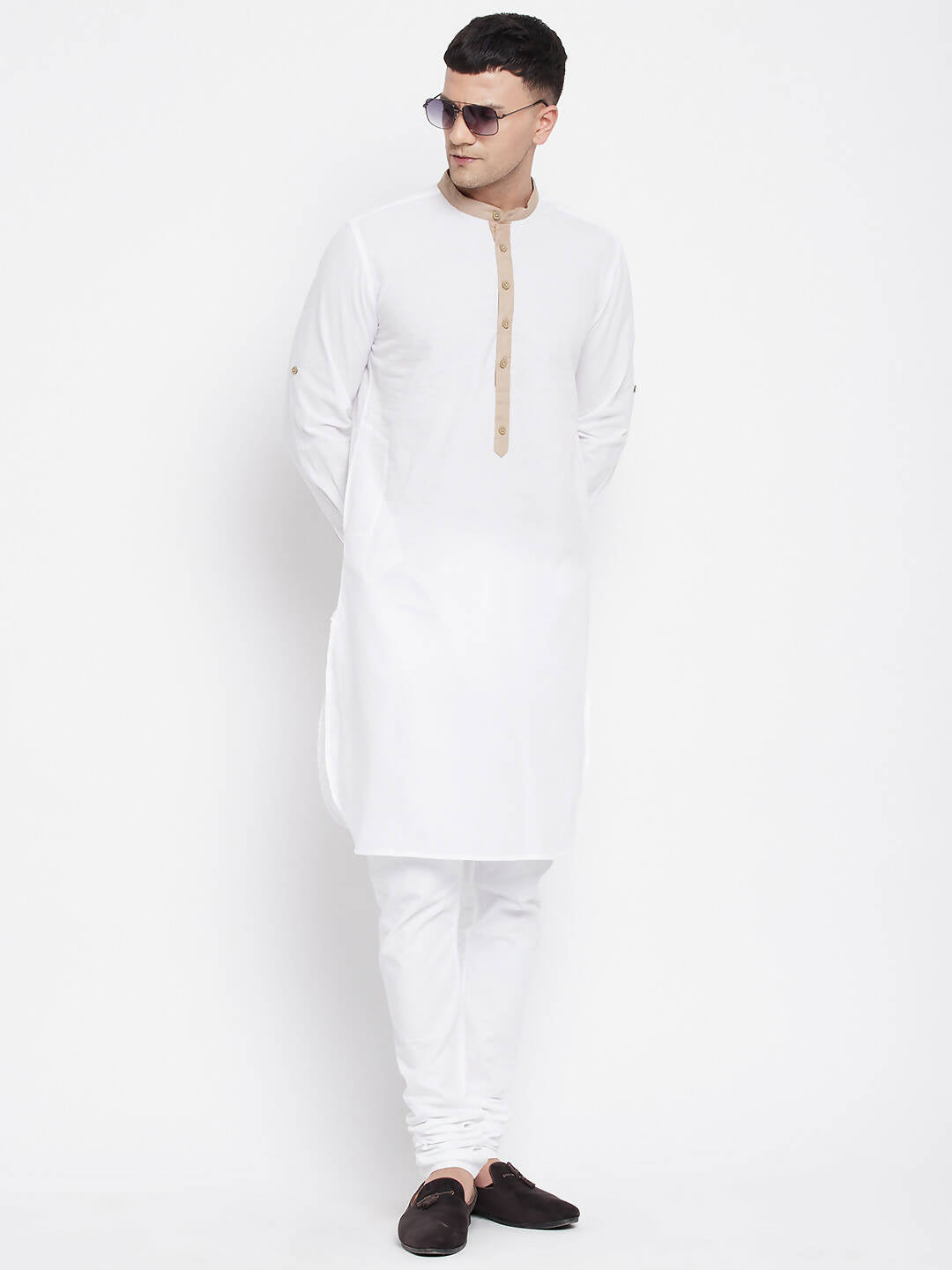 Even Apparels Beige Color Pure Cotton Men's Kurta With Band Collar | Swadesiicart