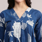 Aavyora Women's Blue Floral Printed Cotton Kurta with Trouser - Swadesiicart