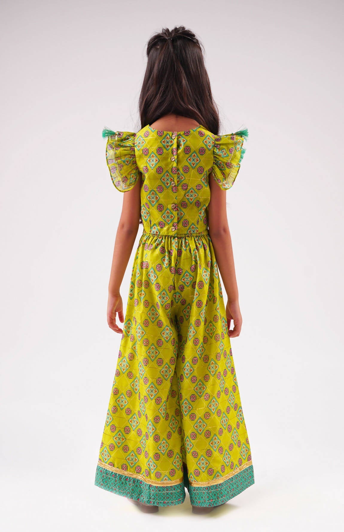 Lil Drama Raangoli Crop Top With Palazzo Co-Ordinate Set - Green - Swadesiicart