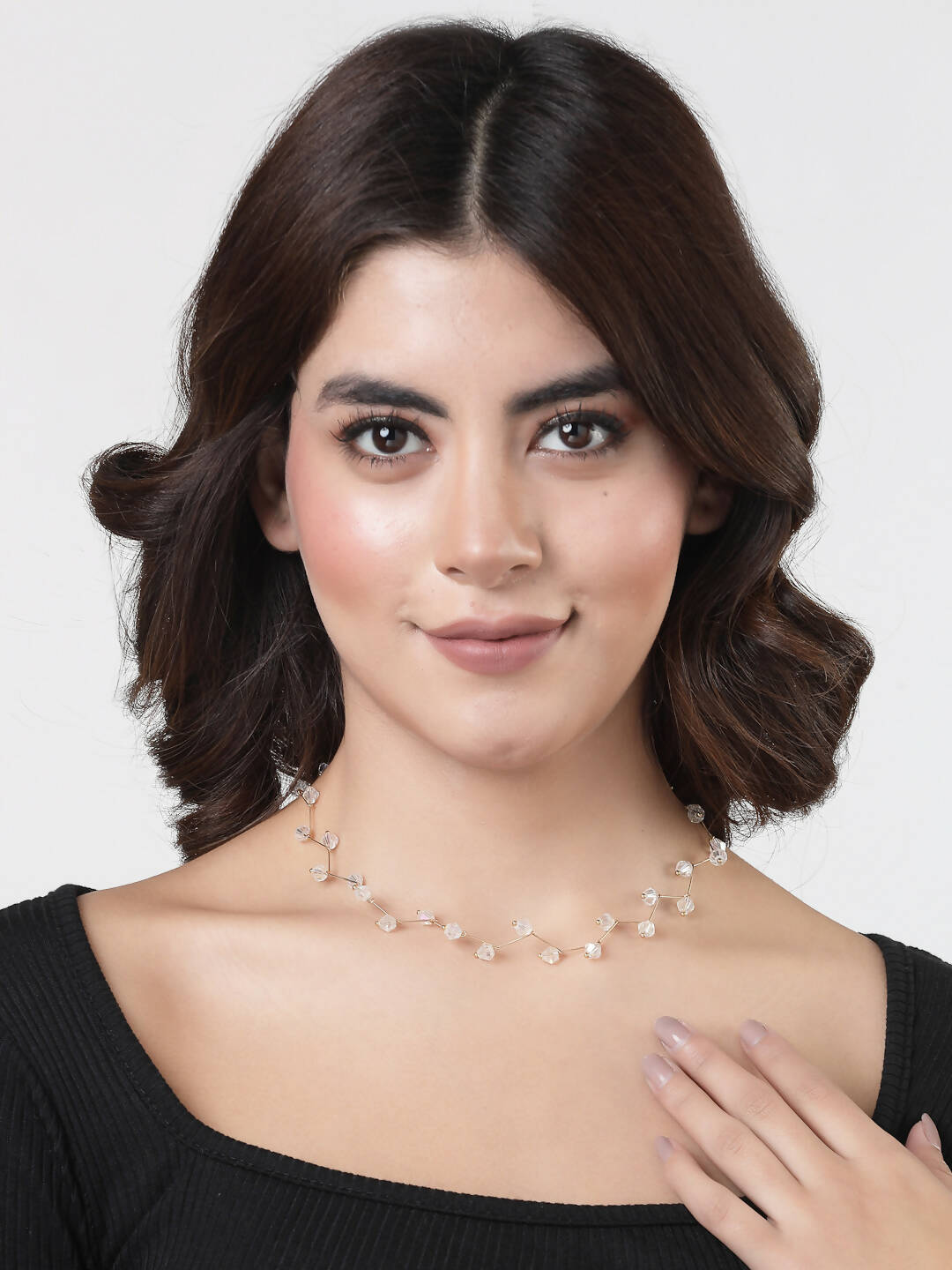 NVR Women's Gold-Polished Chain Transparent Beads Necklace | Swadesiicart