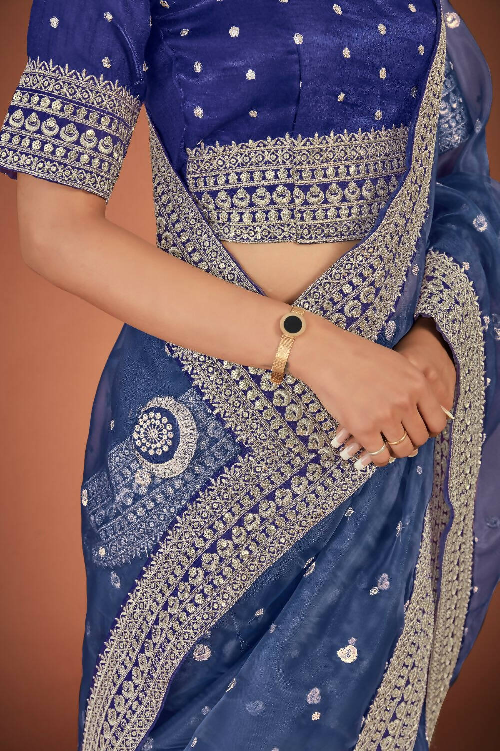 Vamsee Navy Blue Organza Saree - Swadesiicart