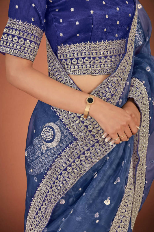 Vamsee Navy Blue Organza Saree - Swadesiicart