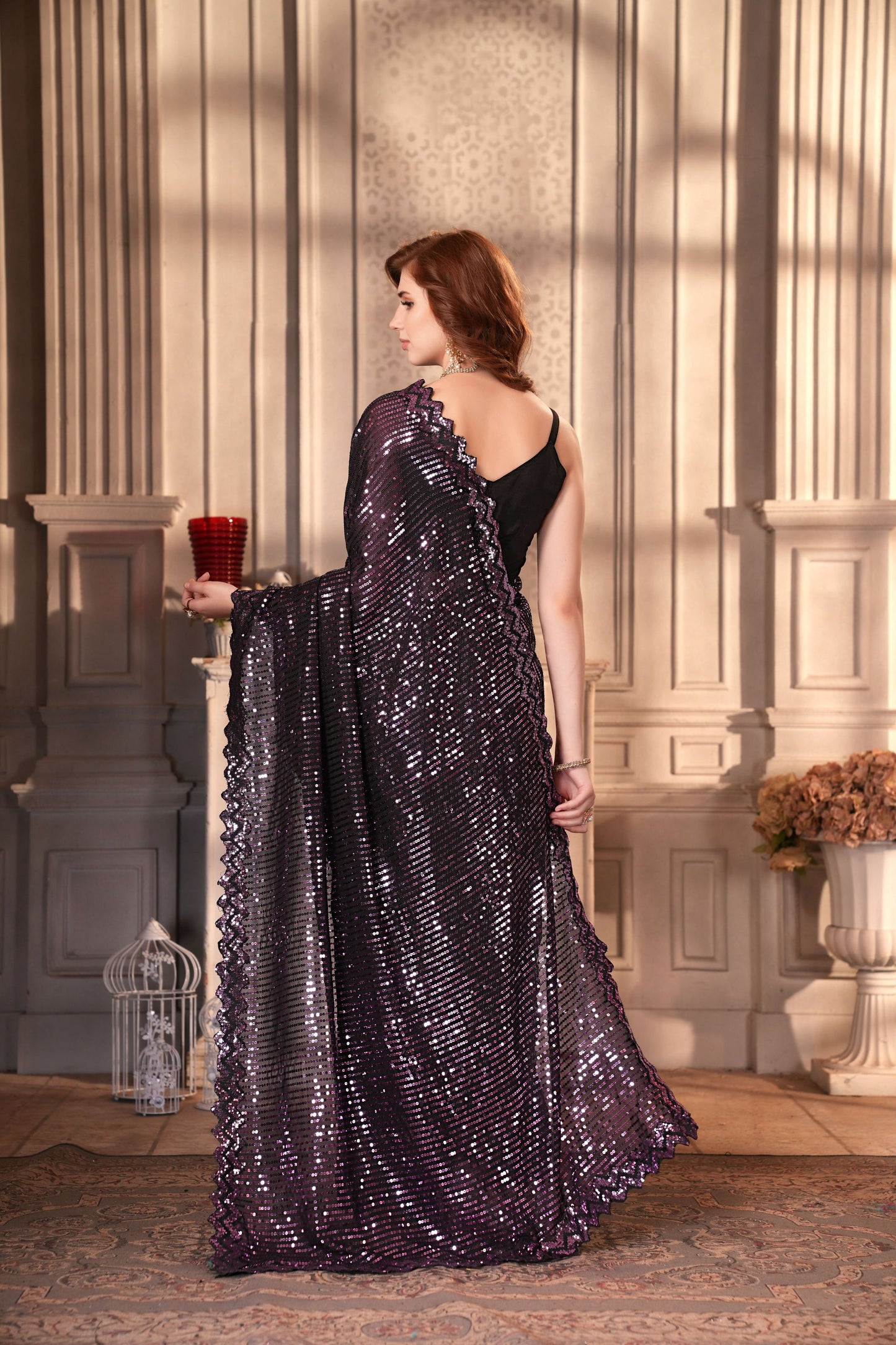 Dishitha Creation Indian Women's Designer Georgette Sequence Saree - Purple | Swadesiicart