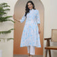 Vaasva Women White Floral Cotton Printed Flare Kurti With Pant | Swadesiicart