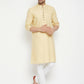 Even Apparels Beige Pure Cotton Long Men's Kurta With Band Collar | Swadesiicart