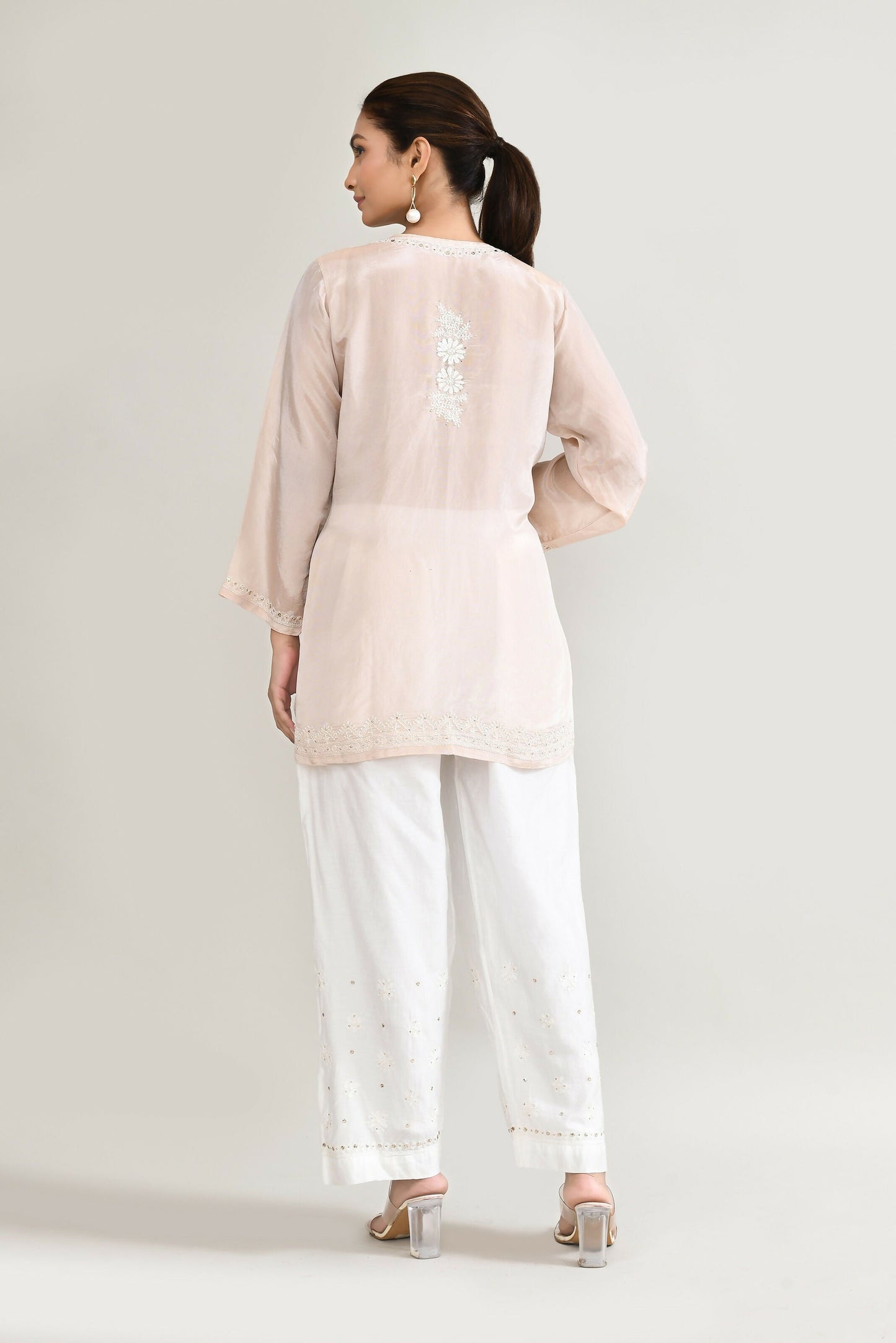 Joban Fashion Womens Cotton ChikanKari Off White Cord set - Swadesiicart