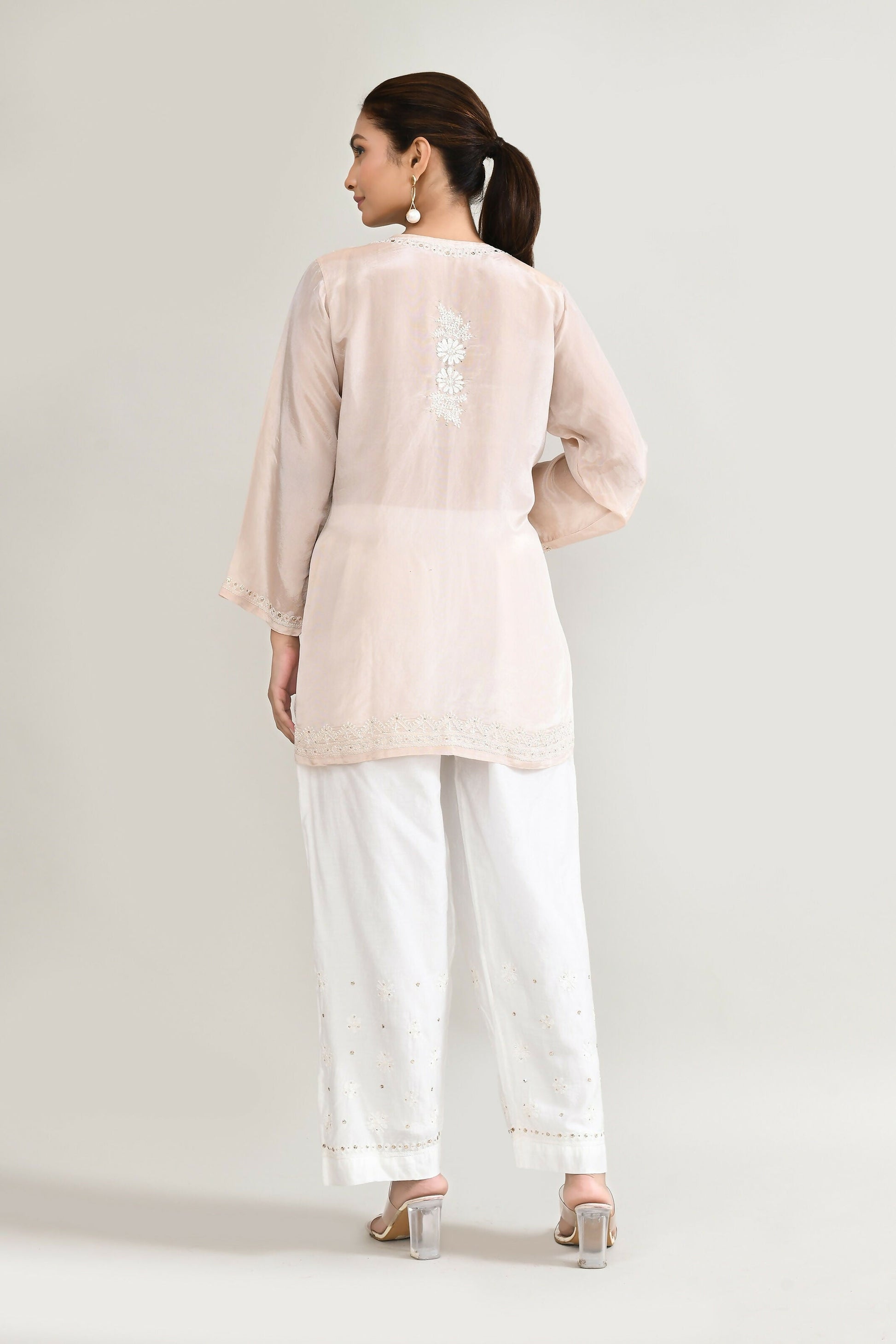 Joban Fashion Womens Cotton ChikanKari Off White Cord set - Swadesiicart