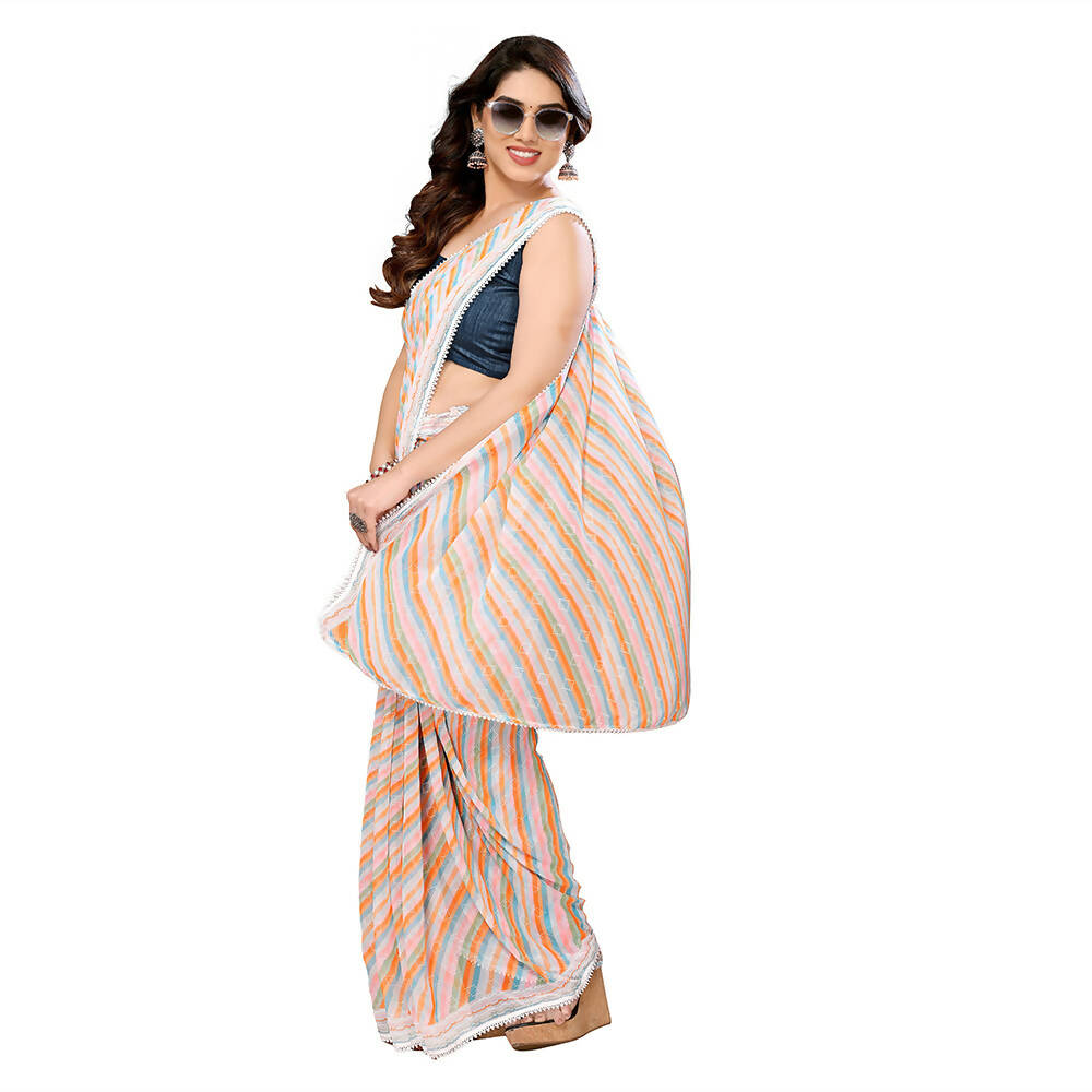 Women's Partywear Designer Orange Georgette Fancy Saree - Satrangi | Swadesiicart
