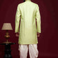 Raivat Ethnic Banarasi Jacquard Embroidery Semi Indo Western Sherwani In Pista Green Colour | Swadesiicart