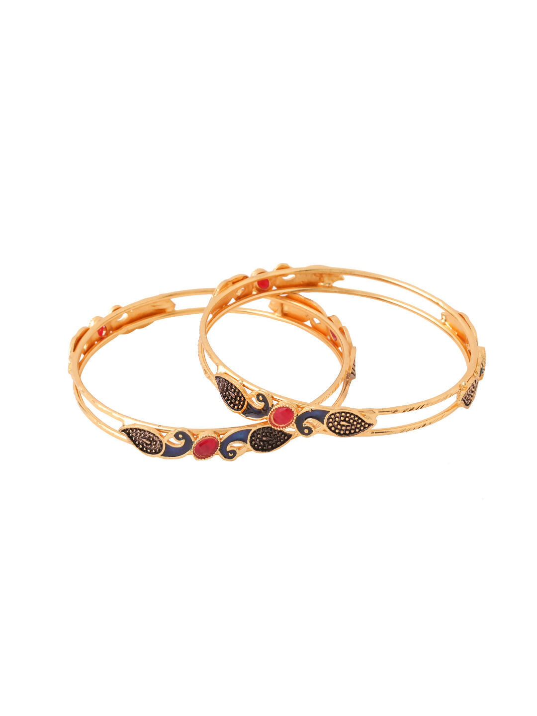 NVR Women Set of 2 Gold-Polished Traditional Daily Use Peacock Design Bangles - Swadesiicart