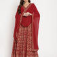 Ahalyaa Women's Maroon Georgette Gold Foil Print Flared Kurta With Dupatta | Swadesiicart