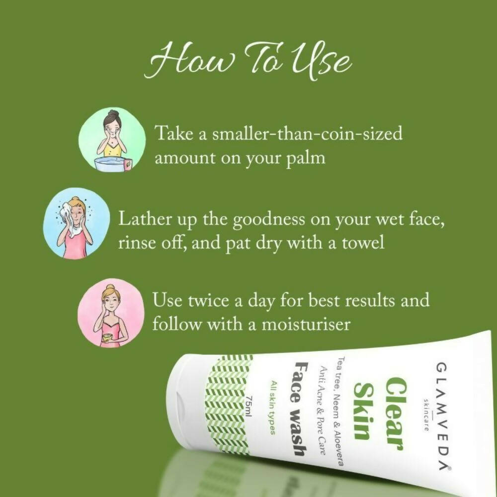 Glamveda Clear Skin Tea Tree, Neem & Aloe Anti Acne Face Wash - Swadesiicart