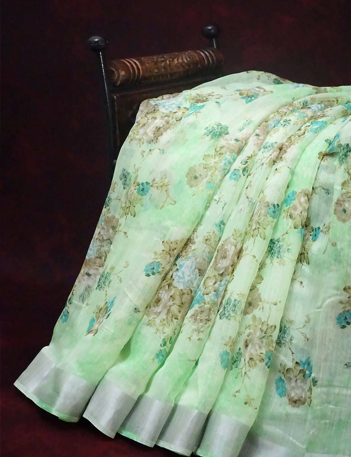 Shades of Apple Green with Floral Design Semi Chanderi Saree By Gayathri Reddy Designer Studio | Swadesiicart