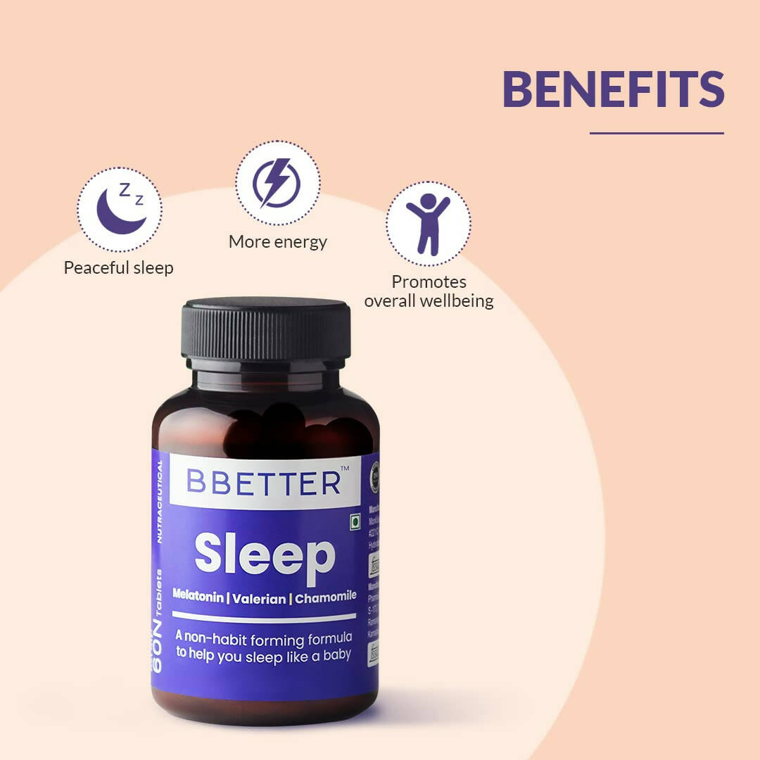BBETTER Sleep Tablets Melatonin, Valerian, Chamomile - Swadesiicart