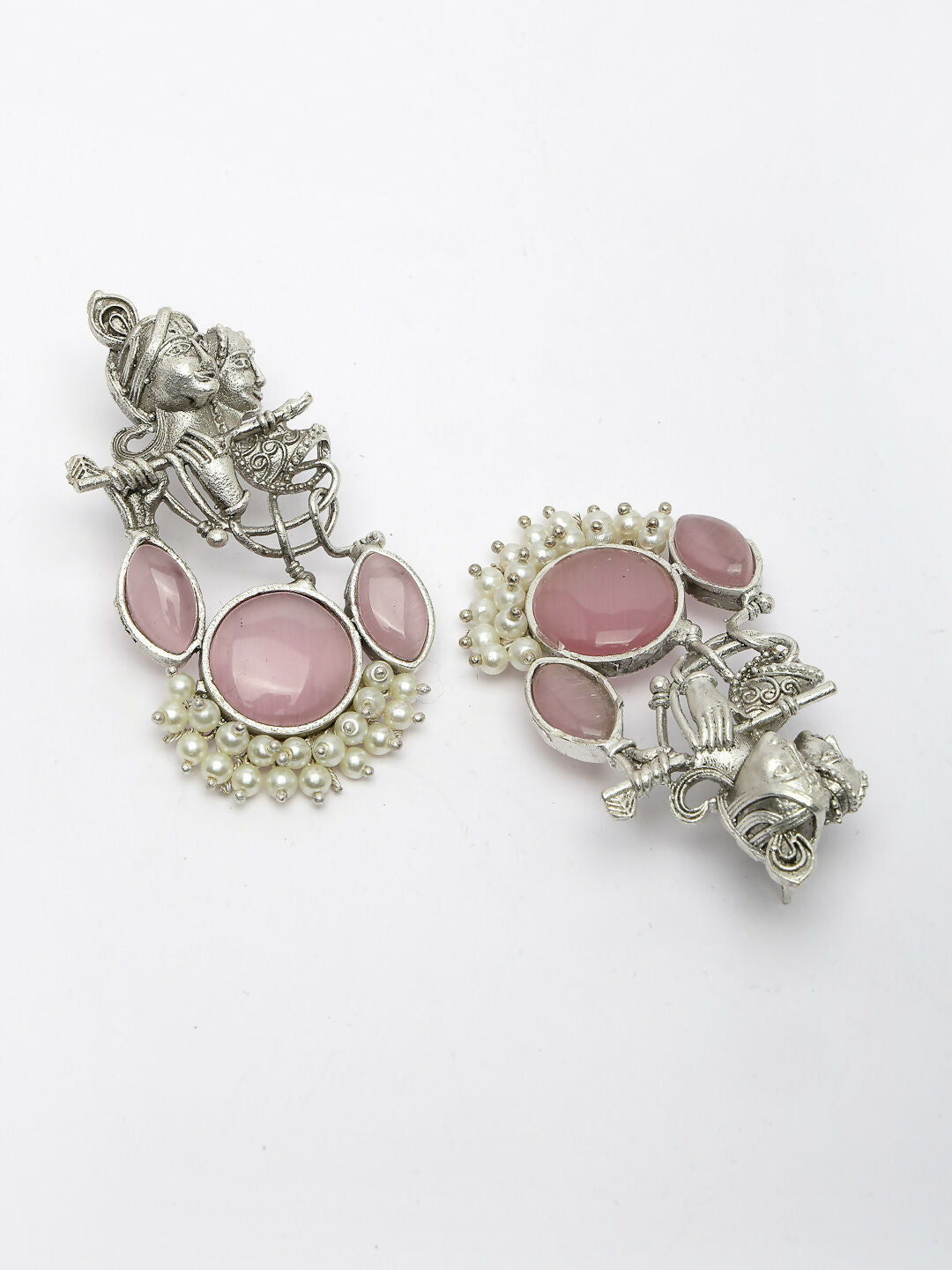 NVR Women's Silver-Plated Artificial Stones and Beads Radha Krishna Drop Earrings | Swadesiicart