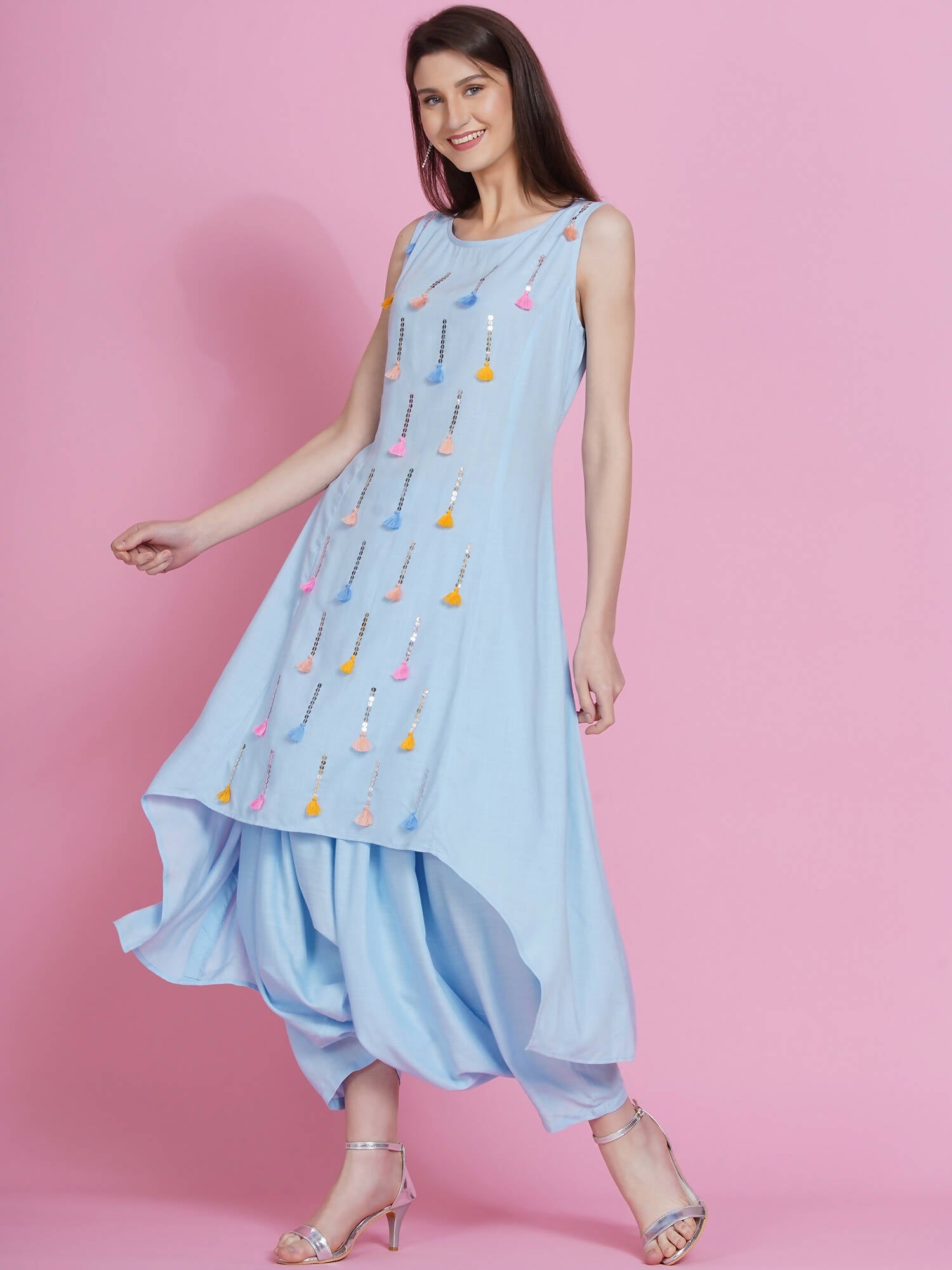 Women Republic Powder Blue Hand Embellished Kurta With Harem Pants | Swadesiicart
