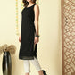 Myshka Women's Black Georgette Sleeveless Straight Party Kurta - Swadesiicart