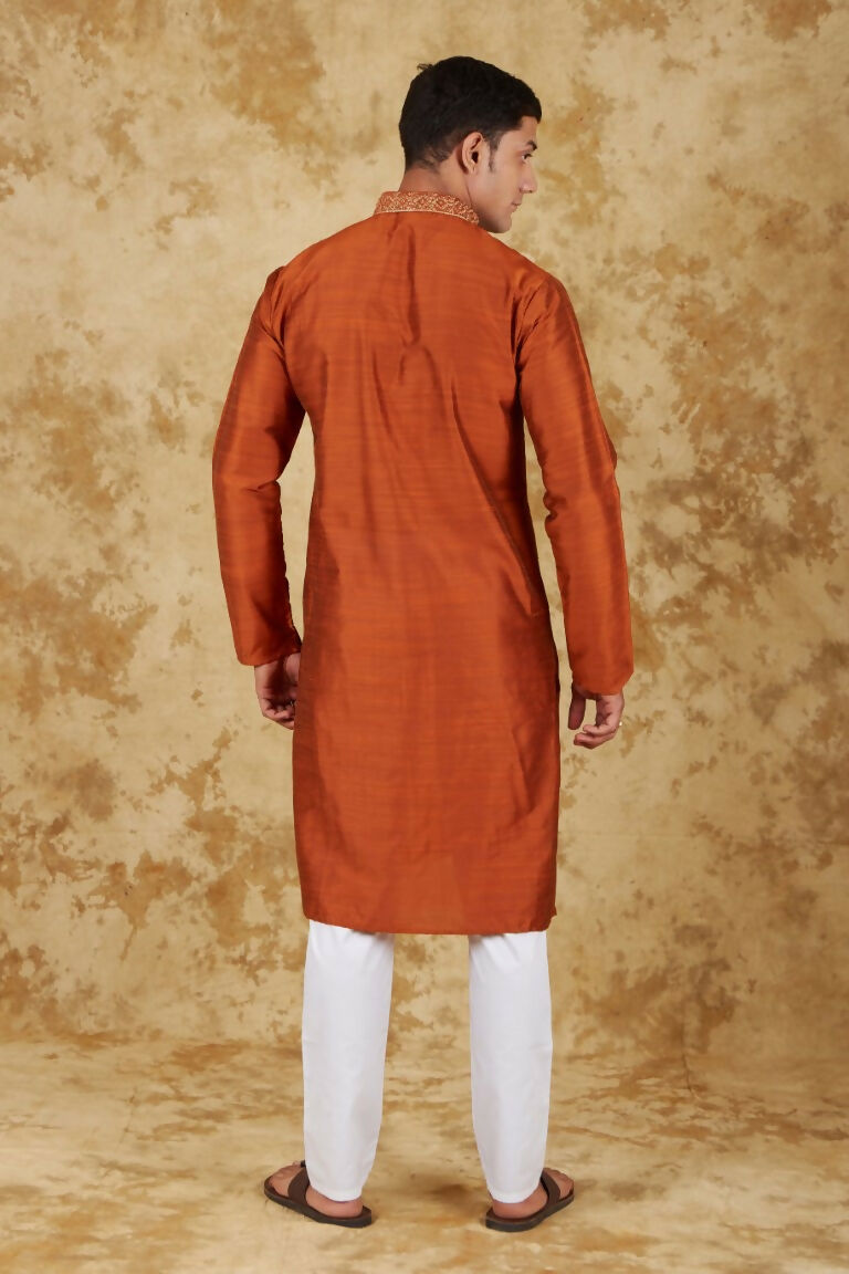 Bluesaanchi Men's Handloom Embroidered Tawny Kurta Set | Swadesiicart