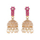 Nuyug 22K Gold Plated Pearl 7 Colored Stone Studded Contemporary Shaped Pink Mini Jhumkas | Swadesiicart