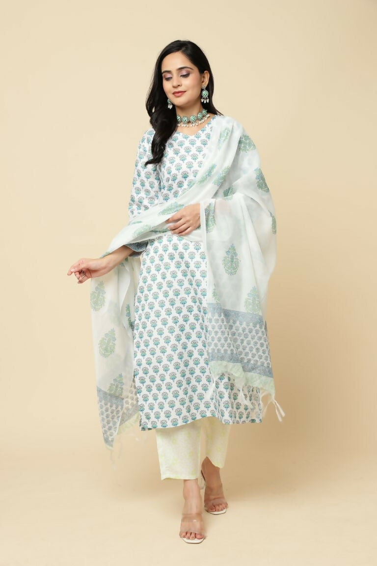 Designer Stylish Skyblue Cotton Blend Stitched Suit With Dupatta - Tanisha | Swadesiicart