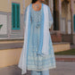 Juniper Women's Powerblue Cambric Floral Printed Anarkali Kurta Sets | Swadesiicart