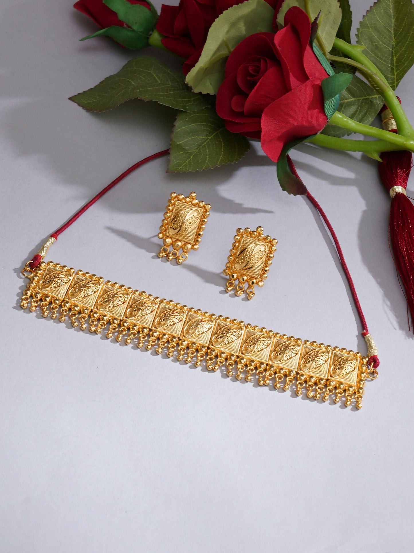 Gold plating jewellery set (Gold) - Ruby Raang - Swadesiicart