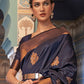 Navy Blue Tussar Banarasi Silk Designer Saree - Emponline | Swadesiicart